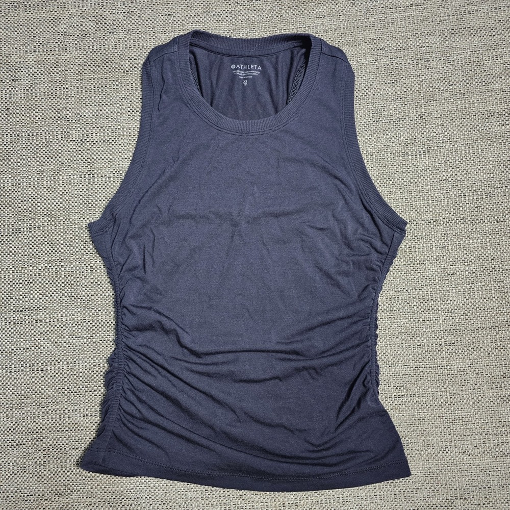 Athleta Womens XS Racerback Tank Top Ruched Side Stretch Workout Yoga Black
